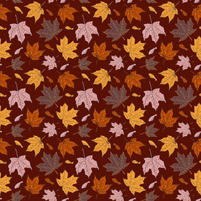 Maple leaves on russet 6x6