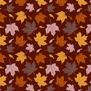 Maple leaves on russet 8x8