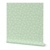 Scattered White Small Rose Leaf on Light Sage Green