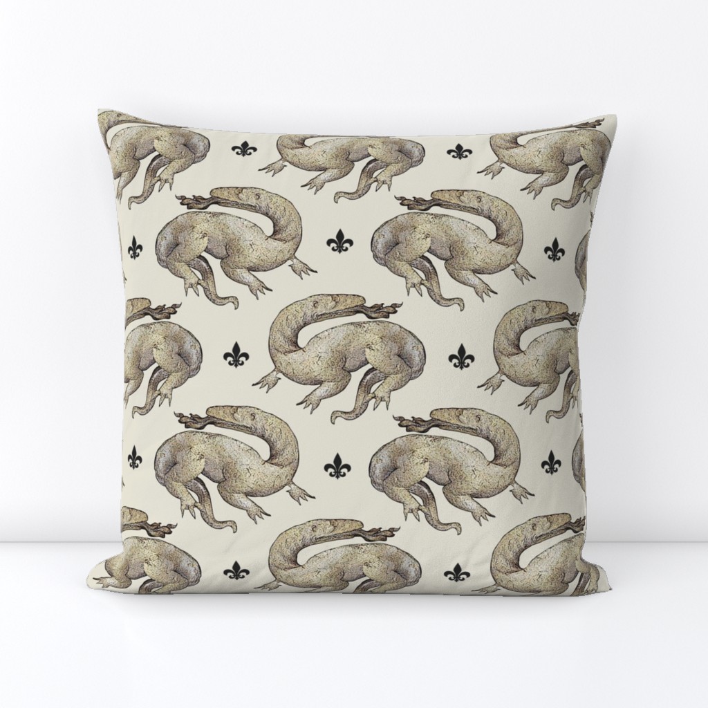 Salamanders and Fleur de Lis with Stone Texture, Historical French Royal Symbols