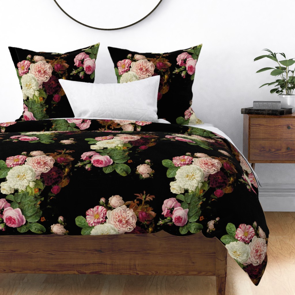 Dark Floral Black roses on black Duvet Cover | Spoonflower