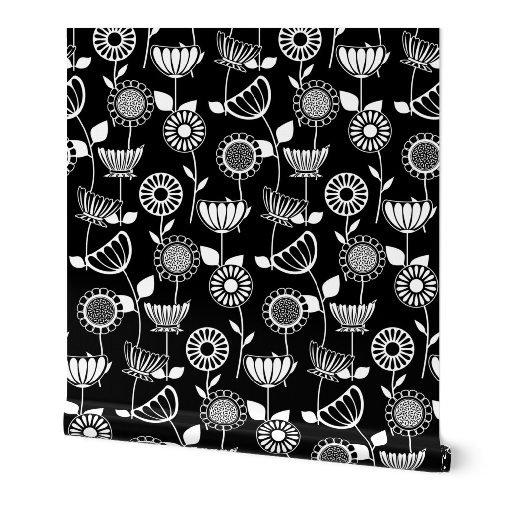 Black and White Flower Power - Mid Century Scandinavian Art