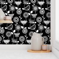 Black and White Flower Power - Mid Century Scandinavian Art