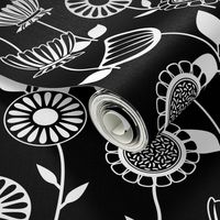 Black and White Flower Power - Mid Century Scandinavian Art