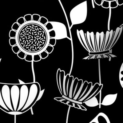 Black and White Flower Power - Mid Century Scandinavian Art