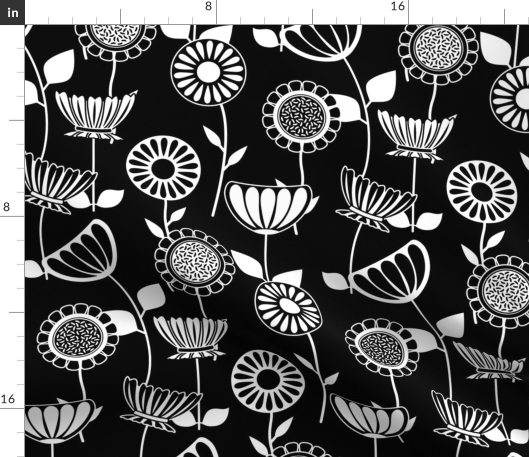 Black and White Flower Power - Mid Century Scandinavian Art