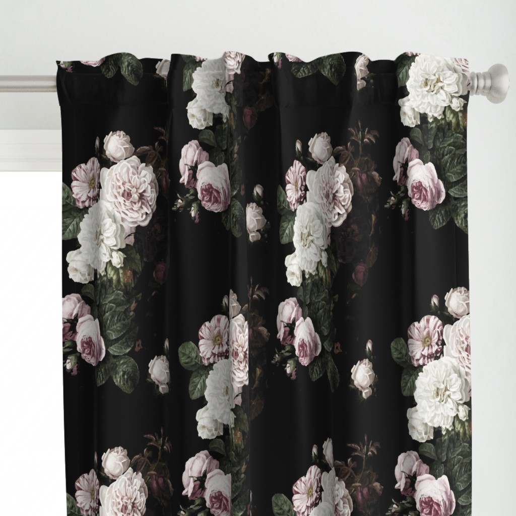 Vintage roses jumbo scale dark moody floral black