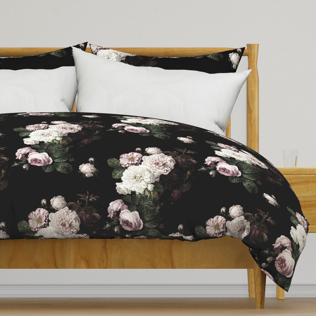 Vintage roses jumbo scale dark moody floral black