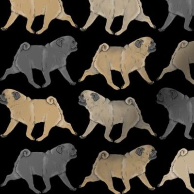 Trotting Pugs border - black