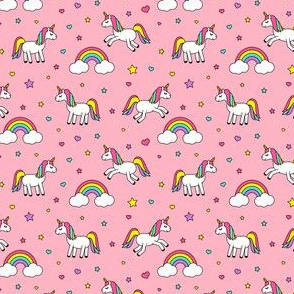 (extra small) Unicorns With Rainbows (bright) on pink C18BS