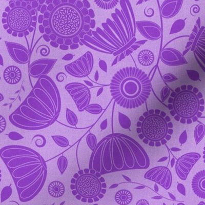 Pretty in Purple Mid Century Folk Flower Pattern