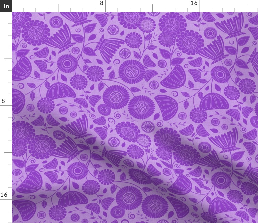 Pretty in Purple Mid Century Folk Flower Pattern