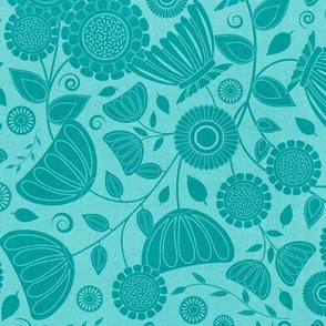 Tantalizing Turquoise and Teal Floral Folk Art Pattern