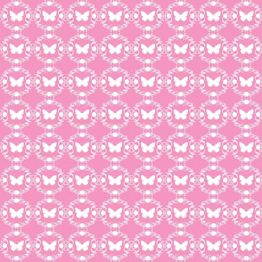 White Butterflies & Circles on Pink 