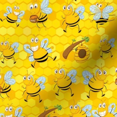 Happy Bees on Honeycomb