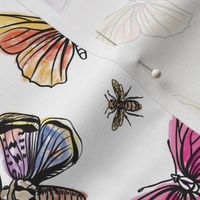 Watercolor Butterflies on White