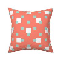 Mint + white squares on coral by Su_G_©SuSchaefer