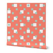 Mint + white squares on coral by Su_G_©SuSchaefer
