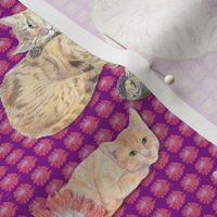 6x5-Inch Half-Drop Repeat of Sleepy Kitty Cats on Purple Background