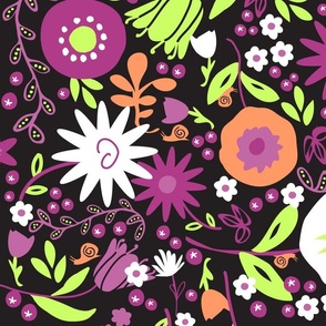 Whimsical Floral in Black, Lime & Peach