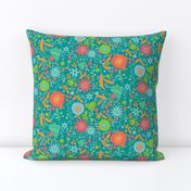 Whimsical Floral in Teal & Orange tones