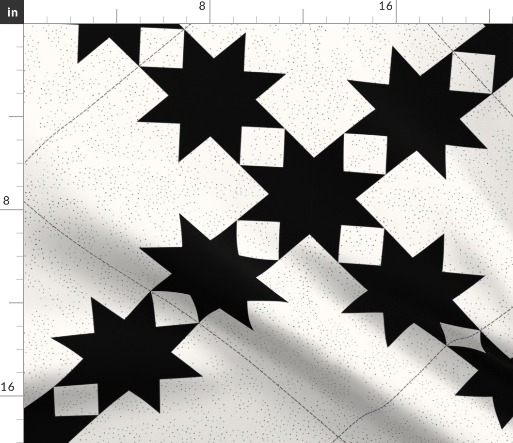 Star Trails Graphic Quilt: Black & Cream Cheater Quilt