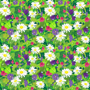 Field of Flowers on Lime Green