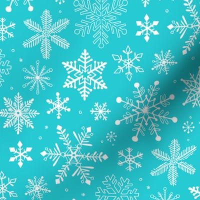 Snowflakes Christmas on Aqua Blue