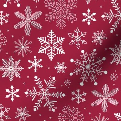 Snowflakes Christmas on Dark Red