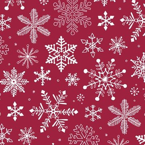 Snowflakes Christmas on Dark Red