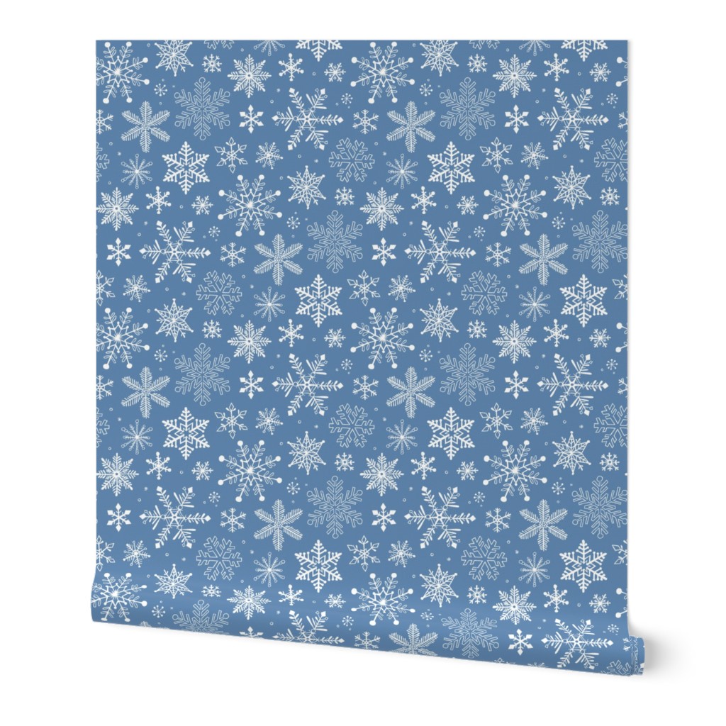 Snowflakes Christmas on Light Navy Blue