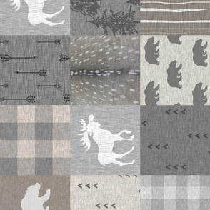 Woodland Quilt - Neutrals with moose  and bear - rotated