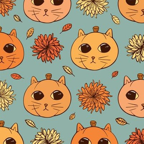 Kitty Pumpkins (sage background)