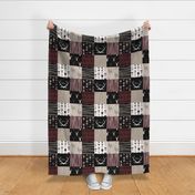 wholecloth Patchwork Deer - maroon, tan and black