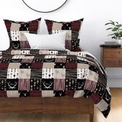 wholecloth Patchwork Deer - maroon, tan and black