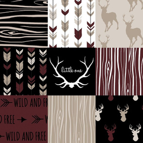 wholecloth Patchwork Deer - maroon, tan and black