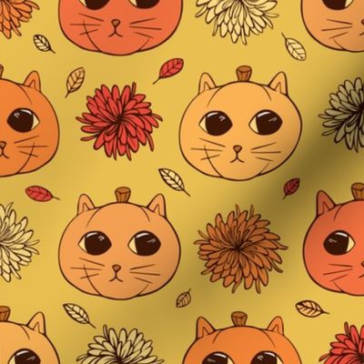 Kitty Pumpkins (golden yellow background)