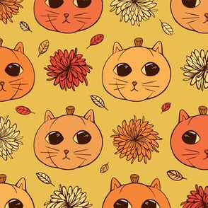 Kitty Pumpkins (golden yellow background)