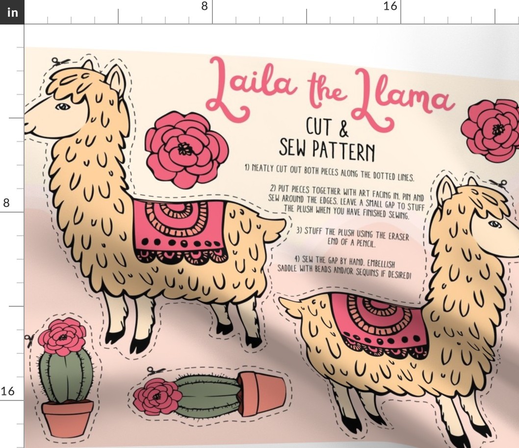 Laila the Llama cut and sew plush pattern