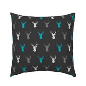 deer- teal,grey,silver on charcoal/off black