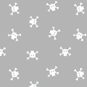 1” Bitty Skulls - White on grey