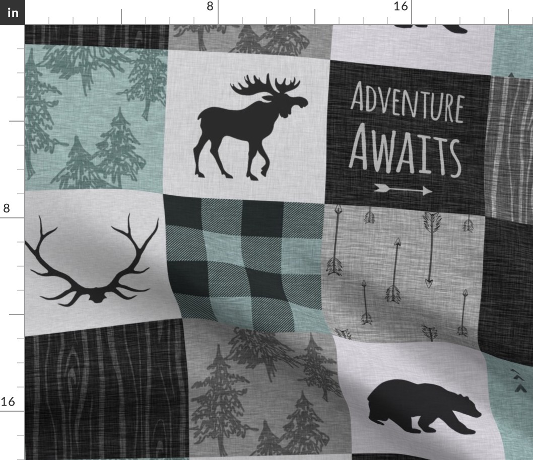 3” Adventure Awaits Quilt - Aqua, Black, grey.