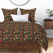 bright tropical floral pattern on brown