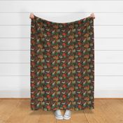 bright tropical floral pattern on brown