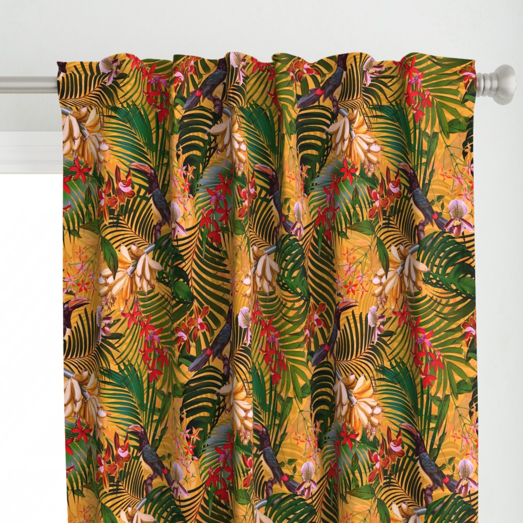 18" Tropical Night - Toucan in palm jungle with tropical flowers and bananas - orange