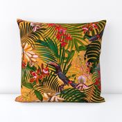 18" Tropical Night - Toucan in palm jungle with tropical flowers and bananas - orange