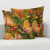 18" Tropical Night - Toucan in palm jungle with tropical flowers and bananas - orange