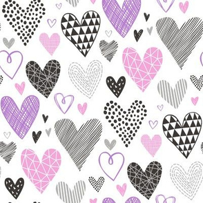 Hearts Geometrical Love Valentine Black&White Purple pink