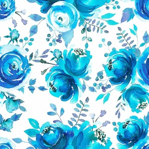 18" Blue watercolor florals bouquets 