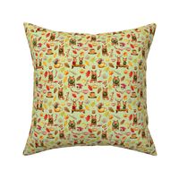 Woodland Friends - Foxes in Autumn Forest - Tea Party - Green- Small